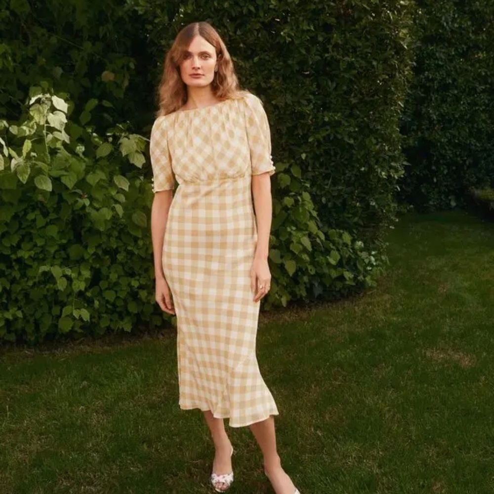 Reformation Yellow Checkered Midi Dress